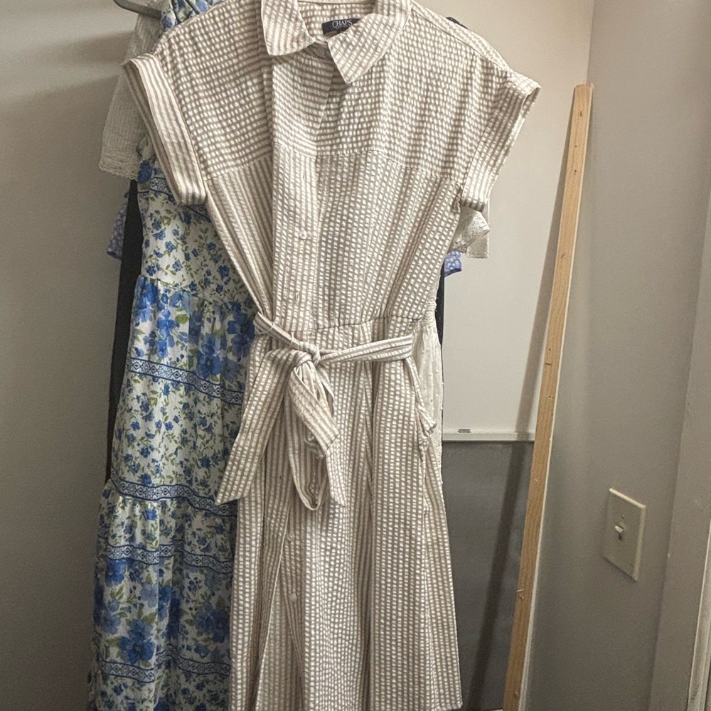 Chaps Cream Checkered Midi Dress